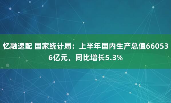 忆融速配 国家统计局：上半年国内生产总值660536亿元，同比增长5.3%