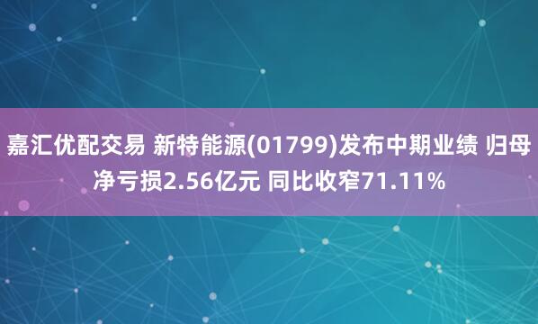 嘉汇优配交易 新特能源(01799)发布中期业绩 归母净亏损2.56亿元 同比收窄71.11%